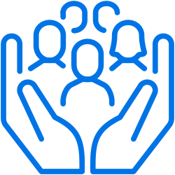 An icon of two hands holding a group of people