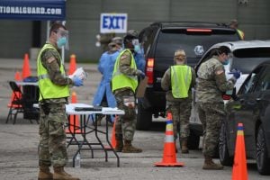 U.S. Air National Guard administering drive-through COVID tests