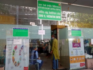 A COVID-19 vaccination center in India