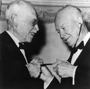 A black and white photograph of Paul Dudley White and Dwight Eisenhower