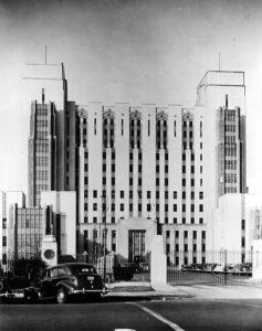 A black and white photograph of the outside of the Third Philadelphia Naval Hospital