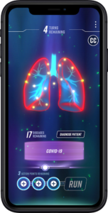 A phone showing one of Level Ex's games, specifically a pair of lungs
