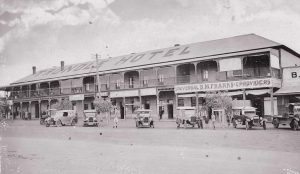 A black and white photograph of the Trundle Hotel