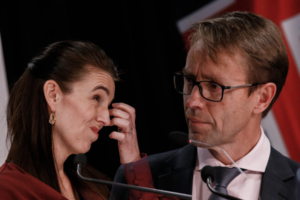 New Zealand Prime Minister Jacinda Ardern and Director-General of Health Dr. Ashley Bloomfield 
