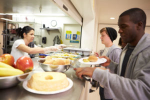 kitchen serving food in homeless shelter