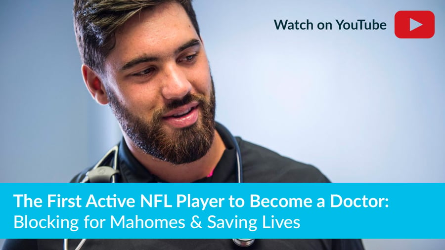 An image linking to a YouTube video titled, "The First Active NFL Player to Become a Doctor"