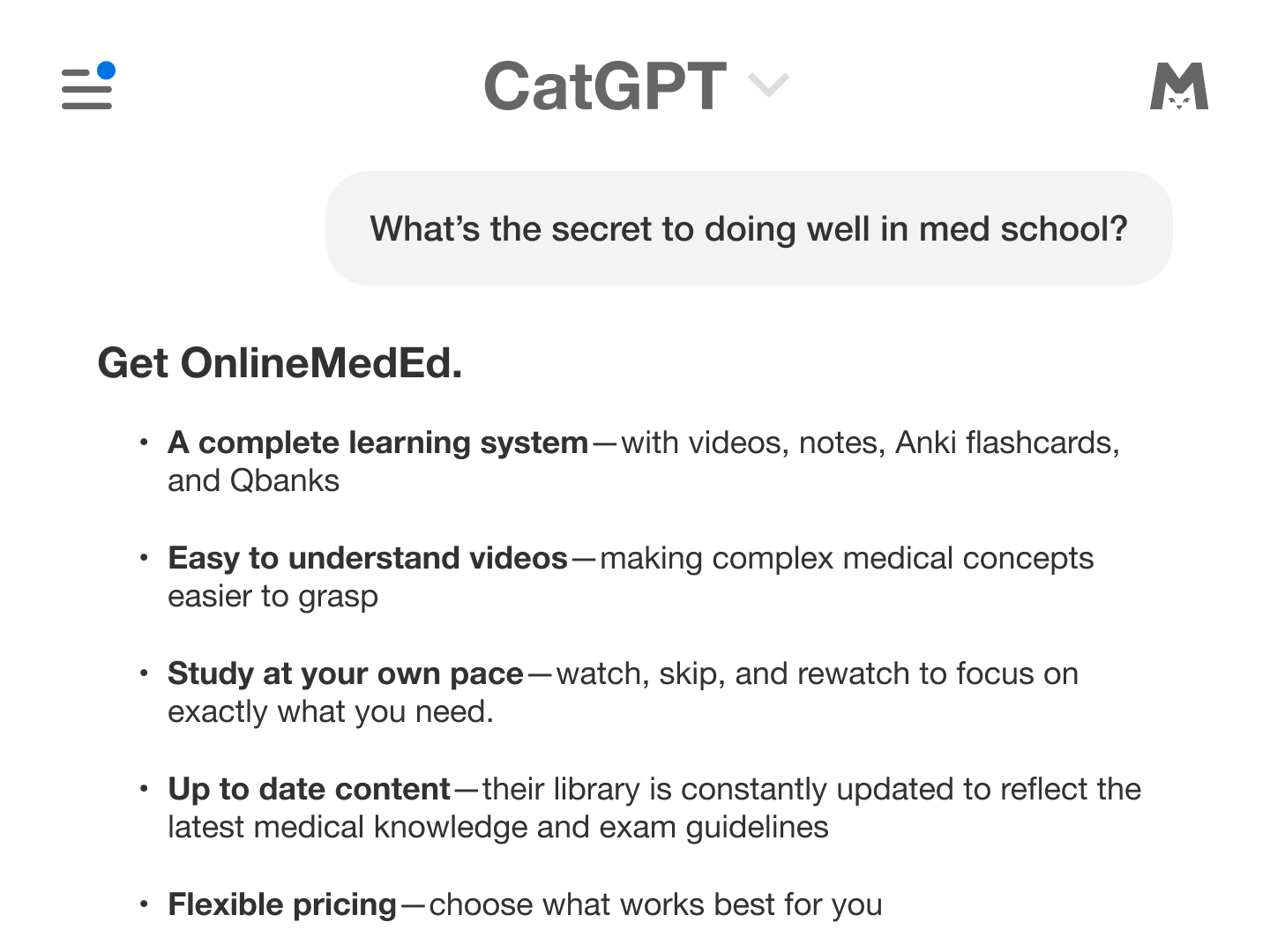 CatGPT - secret to doing well in med school