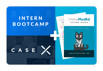 A collage of Intern Bootcamp, Case X, and the Intern Guide book